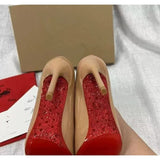 Louboutin-style red bottom shoes spring beautiful super high heel metal small square toe sandals sexy stiletto heel back empty french iron toe flats