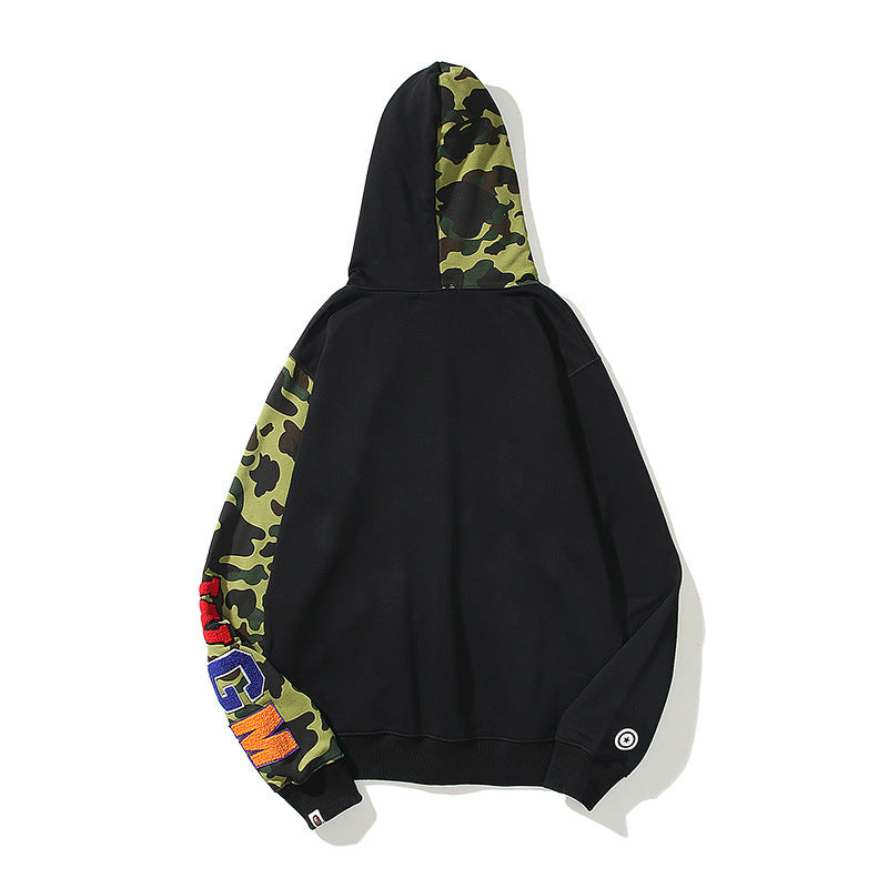 Shark Print Hoodie Spring And Autumn Cardigan Zipper Hooded Casual Plus Size Loose Sweater Coat