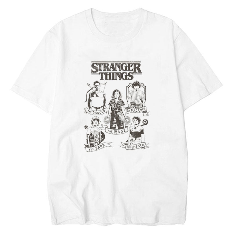 Stranger Things T Shirt White round Neck Short Sleeve Digital Printing