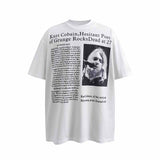 SAINT MICHAEL Vintage T Shirt Kurt Cobain Black and White Newspaper Portrait Short Sleeve
