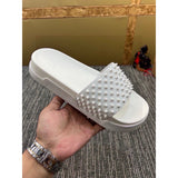 Louboutin-style red bottom shoes fashionexportcl red bottom rivets men's slippers summertrendy flip-flops lightweight non-slip beach shoes cool flip-flops
