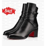 Louboutin-style red bottom shoes studded short boots red bottom cl thick heel short boots small round toe ankle boots popular foreign style fashion boots boots
