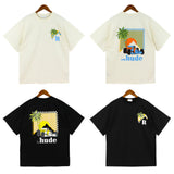 Rhude T Shirt Sunset Coconut Racing Printed Short Sleeve T-Shirt
