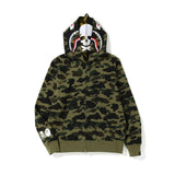 Bathing Ape Hoodie Two-Hat Camouflage Hoodie Men's and Women's Hooded Cardigan Shark Sweater Jacket