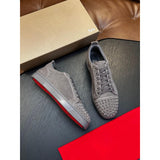 Louboutin-style red bottom shoes men's genuine leather patchwork sneakers cl rivet decoration trendy low-top casual shoes multi-color exporttie back sneakers