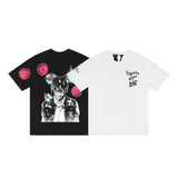 Vlone T Shirts Character Butterfly Red Flower Large V Printed Short Sleeve T-shirt Men and Women Hip Hop Half Sleeve
