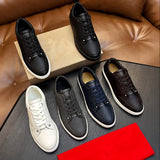 Louboutin-style red bottom shoes clmen genuine leather red bottom casual shoes imported cowhide breathable low-top sneakers trendy men's shoes
