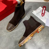 Louboutin-style red bottom shoes exportcl short boots leather fashion catwalk shoes high quality plus size red bottom leather boots