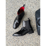 Louboutin-style red bottom shoes cl square toe red bottom leather shoes jing boran formal wear heightening chelsea boots suit business trendy wizard boots for men
