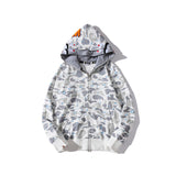 Shark Print Jacket Shark Head Luminous Starry Sky Double Hood Sweater Men And Women Zipper Fleece Padded Coat