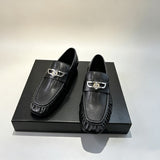 Louboutin-style red bottom shoes cl metal buckle pleated square toe loafers men's slip-on business casual men's leather shoes wholesale