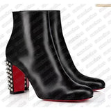 Louboutin-style red bottom shoes studded short boots red bottom cl thick heel short boots small round toe ankle boots popular foreign style fashion boots boots