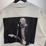 SAINT MICHAEL Vintage T Shirt Kurt Cobain Black and White Newspaper Portrait Short Sleeve