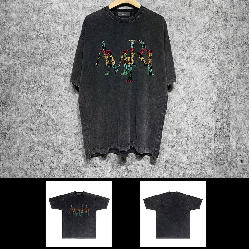 Amiri washed t-shirt rainbow letter short sleeve
