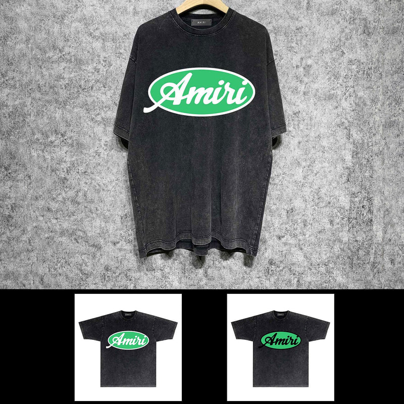 Amiri washed t-shirt oval letter short sleeve