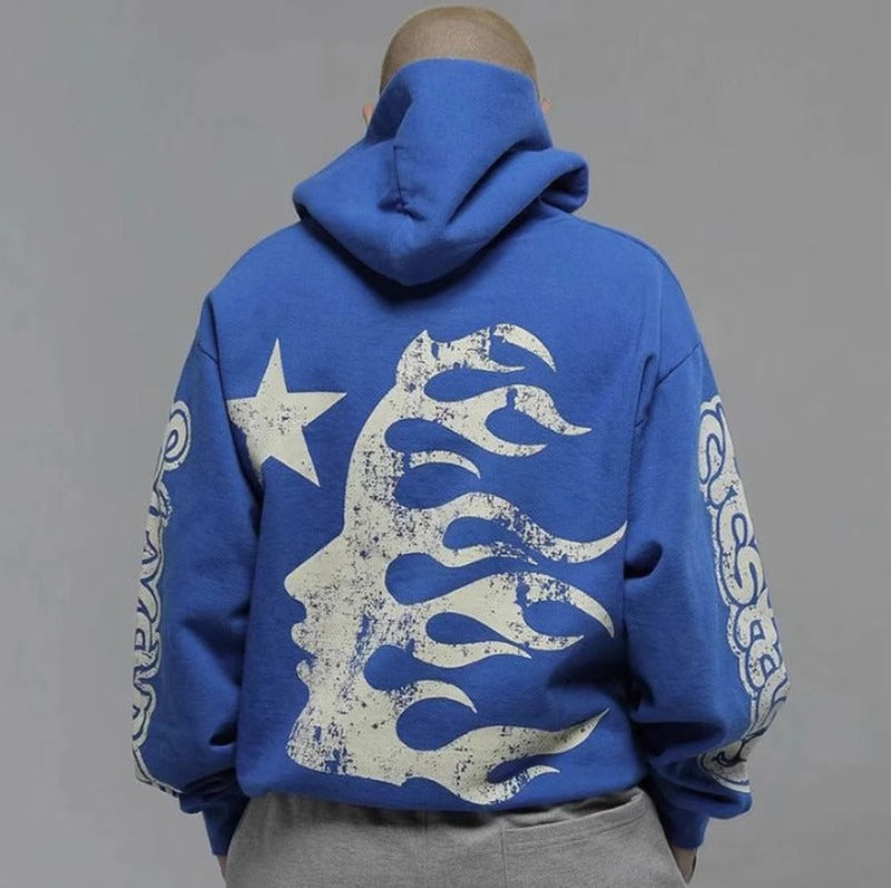 HS Hoodie Vintage Distressed Graffiti Printing Casual Loose