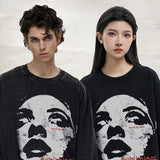 Vintage T-shirts American Street Print Short Sleeve T-Shirt Washed Old T-Shirt
