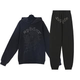 Sp5der Hoodie & Sweatpants 2 Piece Set Cobweb Puff Print Pure Cotton