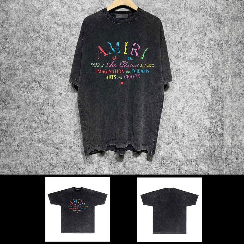 Amiri washed t-shirt watercolor cartoon letter printing short sleeve