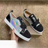 Louboutin-style red bottom shoes, popular european station cl red bottom shoes, electric embroidery style, low-top high-top men's shoes, red bottom couple, trendy rivets, casualtie back