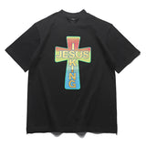 Jesus Is King T Shirt Bronzing Printed Loose Shoulder Short Sleeve
