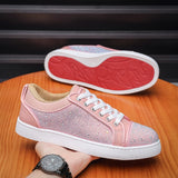 Louboutin-style red bottom shoes cl red bottom hot diamond couple sneakers low ankle rhinestone casual shoes easiest for matchfashionflats shoes