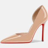 Louboutin-style red bottom shoes side hollow cl red bottom side hollow high heels sexy pointed toe flats single shoes stiletto heels women's shoes