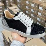 Louboutin-style red bottom shoes cl rivet shoes men's shoes casual shoes sneakers flats men's women's shoes rhinestone low-top sneakers couple red bottom shoes