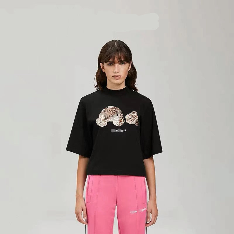 Palm Angels T Shirts Angel Leopard Print Broken Bear Letter Short Sleeve T-shirt for Men