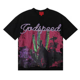Godspeed T Shirts Western Skull Denim Cactus Print Cotton Casual Short Sleeve Men and Women