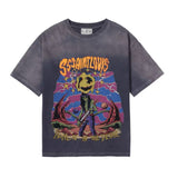 Men Vintage T-Shirts Vintage Washed Old Graffiti Loose Crew Neck Short Sleeves