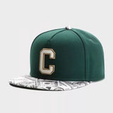 Trendy flat brimmed hat letterc leather