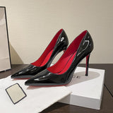 Louboutin-style red bottom shoes exportcl red bottom high heels women's stiletto pointed black patent leather flatsfashion style sexy single women's genuine leather