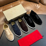 Louboutin-style red bottom shoes clmen genuine leather slip-on sneakers fashioncasual loafers breathable abrasion resistantwork clothing men's shoes