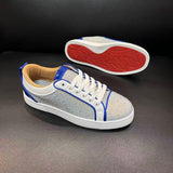Louboutin-style red bottom shoes 【factory store】trendy korean style flat rhinestone cl red bottom trendyembroider men's shoes casual women's shoes sneakers rubber