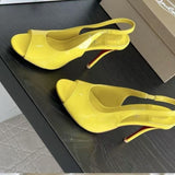Louboutin-style red bottom shoes cmexport pointed toe cl high heels red super high heel women's stiletto open toe half drag red bottom sandals