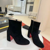 Louboutin-style red bottom shoes studded short boots red bottom cl thick heel short boots small round toe ankle boots popular foreign style fashion boots boots