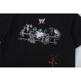 Travis Scott T Shirts x WWE collaboration: John Cena and Dwayne Johnson pose for a photo together. Letter-printed retro short-sleeved T-shirt.