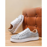 Louboutin-style red bottom shoes mencl red bottom casual shoes spiritual social boy sneakers fashiontrendy real rivets sequinwhite shoes nightclub