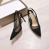 Louboutin-style red bottom shoes cl red bottom flats net diamond back hollow thin heel women's high heels pointed toe wedding shoes cm.cm.cm red bottom