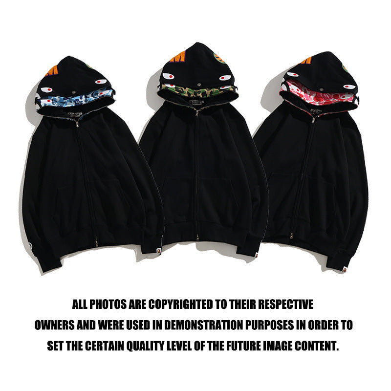 Shark Print Hoodie Camouflage Cardigan Men'S And Women'S Sweater Hoodie Coat