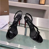 Louboutin-style red bottom shoes exportcl red bottom high-heeled sandals women's patent leather fish mouth snake-shaped round toe one-piece strap super high-heeled sandals-size