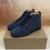 Louboutin-style red bottom shoes guangdong wintercl red bottom rivets high-top sneakers tie back round toe cow suede casual shoes