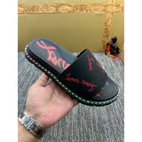 Louboutin-style red bottom shoes fashionexportcl red bottom rivets men's slippers summertrendy flip-flops lightweight non-slip beach shoes cool flip-flops