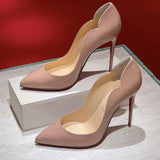 Louboutin-style red bottom shoes cl red bottom export pointed toe v-mouth high heels flats women's shoes sexyflats