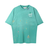 Men Vintage T-Shirts Vintage Washed Old Graffiti Loose Crew Neck Short Sleeves