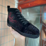 Louboutin-style red bottom shoes wintercl red bottom rivetsexport high-top sneakers tie back round toe cow suede casual shoes