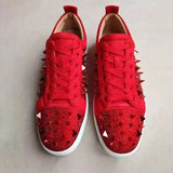 Louboutin-style red bottom shoes european cl style gridsmen's shoes cowhide rivets hot diamond low-top red bottom shoes couple sneakers casualeasiest for match