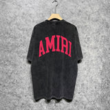 Amiri washed t-shirt red letter bevel letterprinting short sleeves