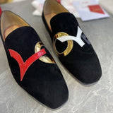 Louboutin-style red bottom shoes embroidered shoes fashioneasiest for matchcasual business thick sole glossy gentleman leather shoes red bottom wedding cl men's shoes